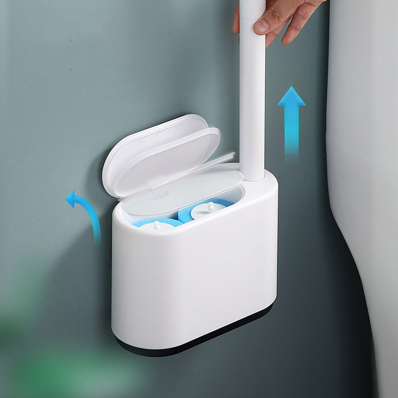 Wall-Mounted Toilet Brush with Automatic Lid & Cleaning Solution