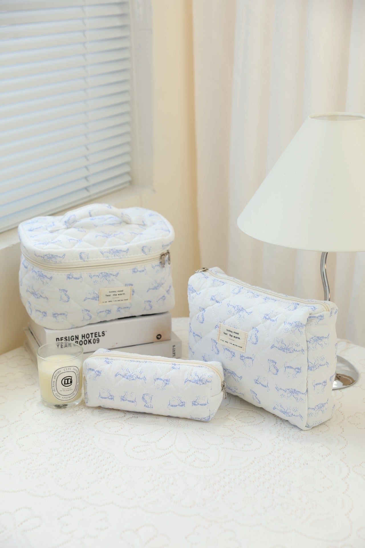 3-Piece Quilted Floral Cosmetic Bag Set – Cotton Travel Toiletry & Skincare Organizer