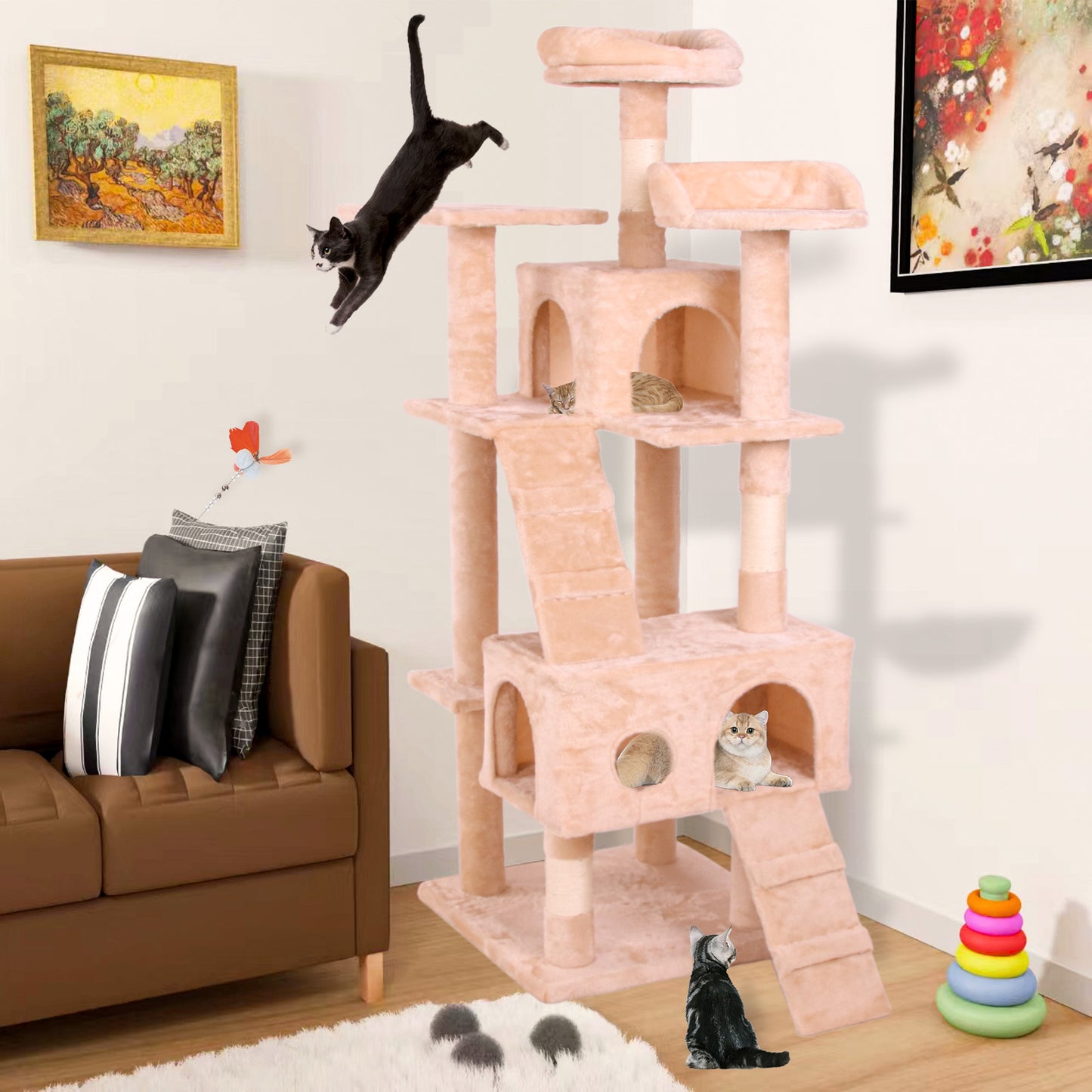 Multi-Level Cat Tree – Plush Altay Velvet Condo with Hammocks & Scratching Posts