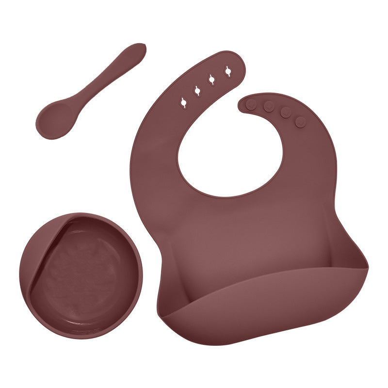 3-Piece Silicone Baby Feeding Set – Waterproof Bib, Suction Bowl & Utensil