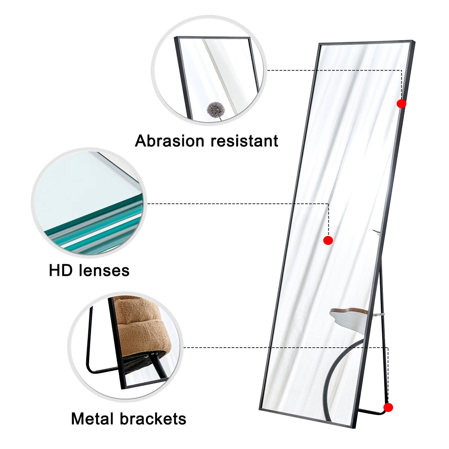 Wall mounted full-length mirror black 65 * 23“