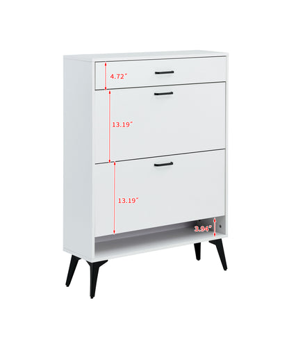 Modern White Shoe Cabinet with Metal Legs — Slim Profile Storage Shelves