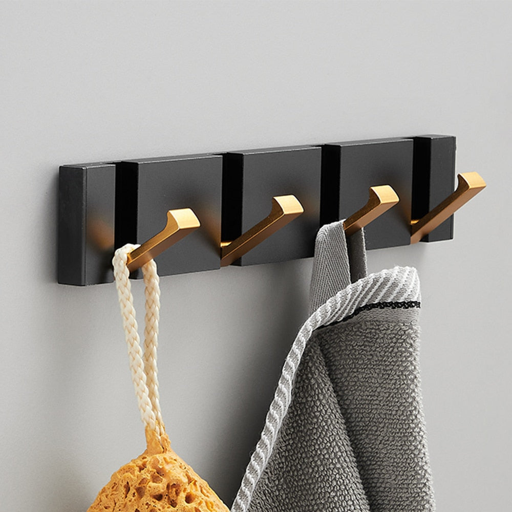 Folding Towel Hanger & Wall Hook (Black Gold) — Versatile Space-Saving Organization