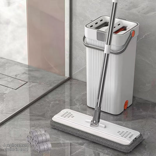 Hands-Free Mop & Bucket Set with 8 Microfiber Pads