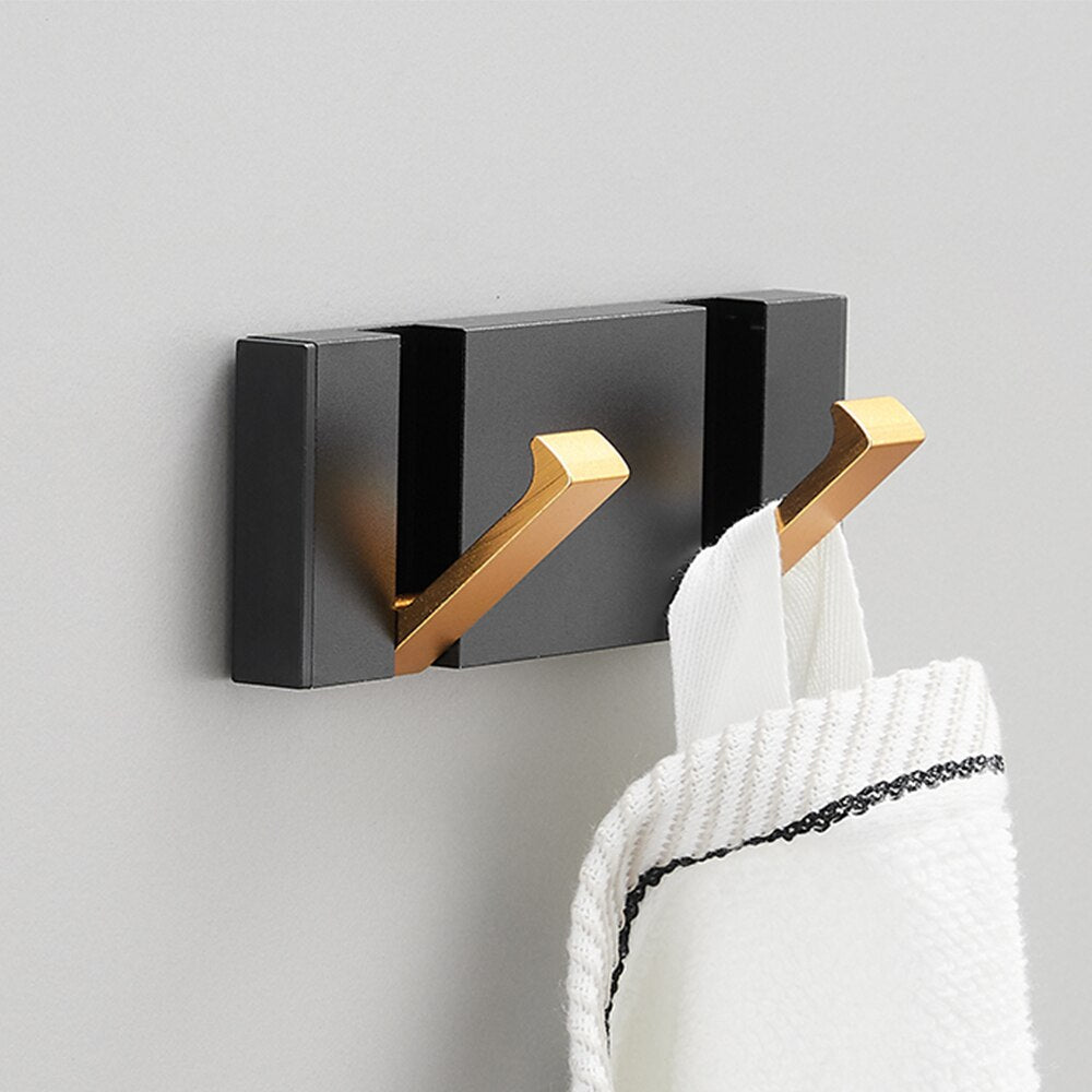 Folding Towel Hanger & Wall Hook (Black Gold) — Versatile Space-Saving Organization