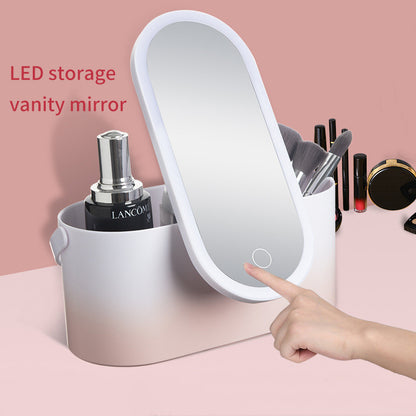 Portable LED Makeup Mirror with Organizer Box