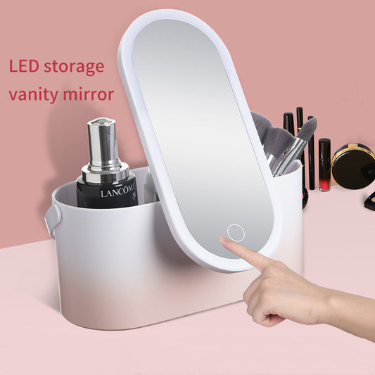 Portable LED Makeup Mirror with Organizer Box