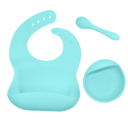 3-Piece Silicone Baby Feeding Set – Waterproof Bib, Suction Bowl & Utensil