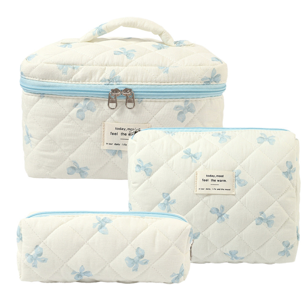 3-Piece Quilted Floral Cosmetic Bag Set – Cotton Travel Toiletry & Skincare Organizer