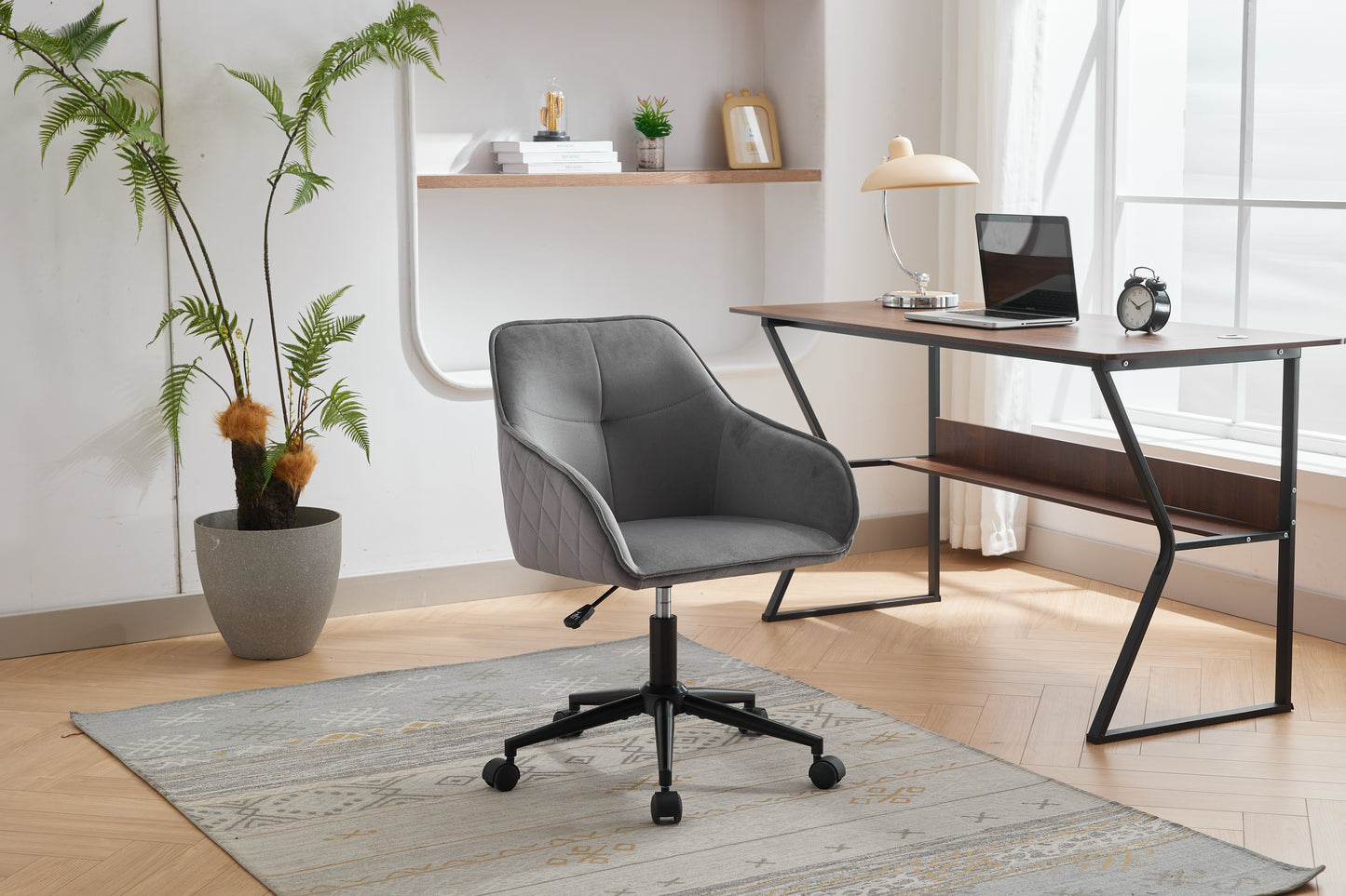 Velvet Office Desk Chair, Modern Home Desk Chair with Wheels