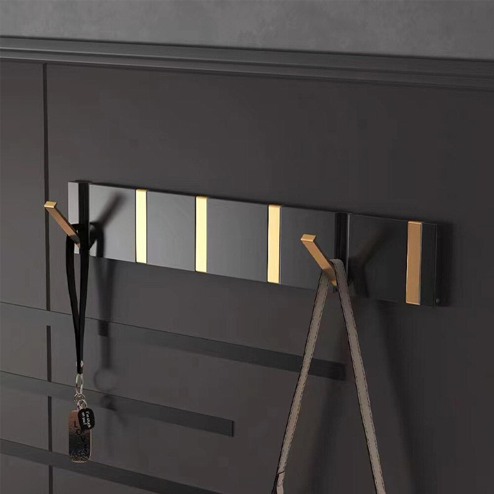Folding Towel Hanger & Wall Hook (Black Gold) — Versatile Space-Saving Organization