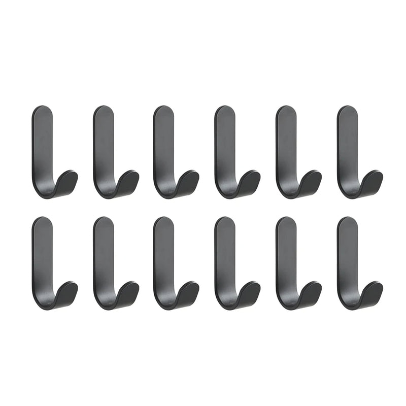 12-Pack Heavy-Duty Matte Black Adhesive Wall Hooks — No-Drill, 40Lbs Capacity