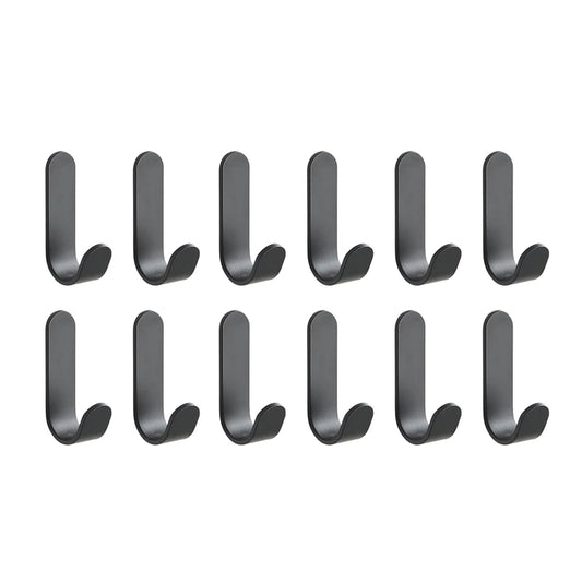 12-Pack Heavy-Duty Matte Black Adhesive Wall Hooks — No-Drill, 40Lbs Capacity