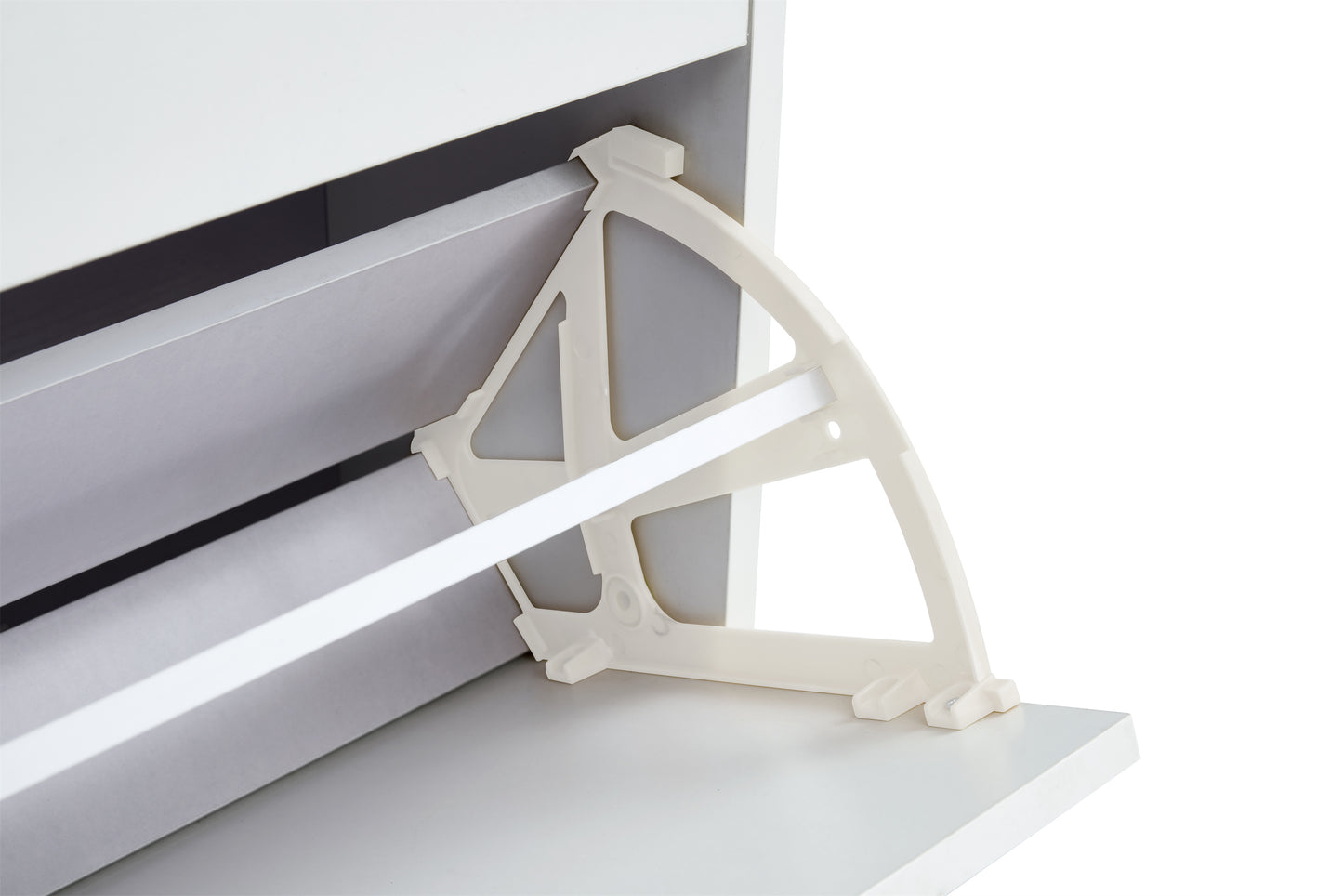 Modern White Shoe Cabinet with Metal Legs — Slim Profile Storage Shelves