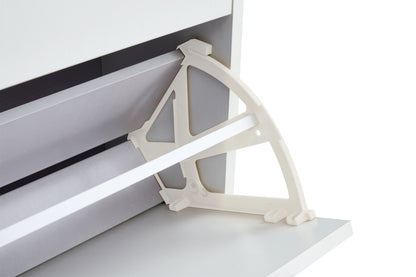 Modern White Shoe Cabinet with Metal Legs — Slim Profile Storage Shelves
