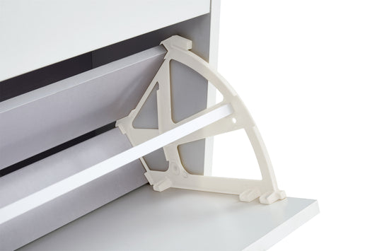 Modern White Shoe Cabinet with Metal Legs — Slim Profile Storage Shelves