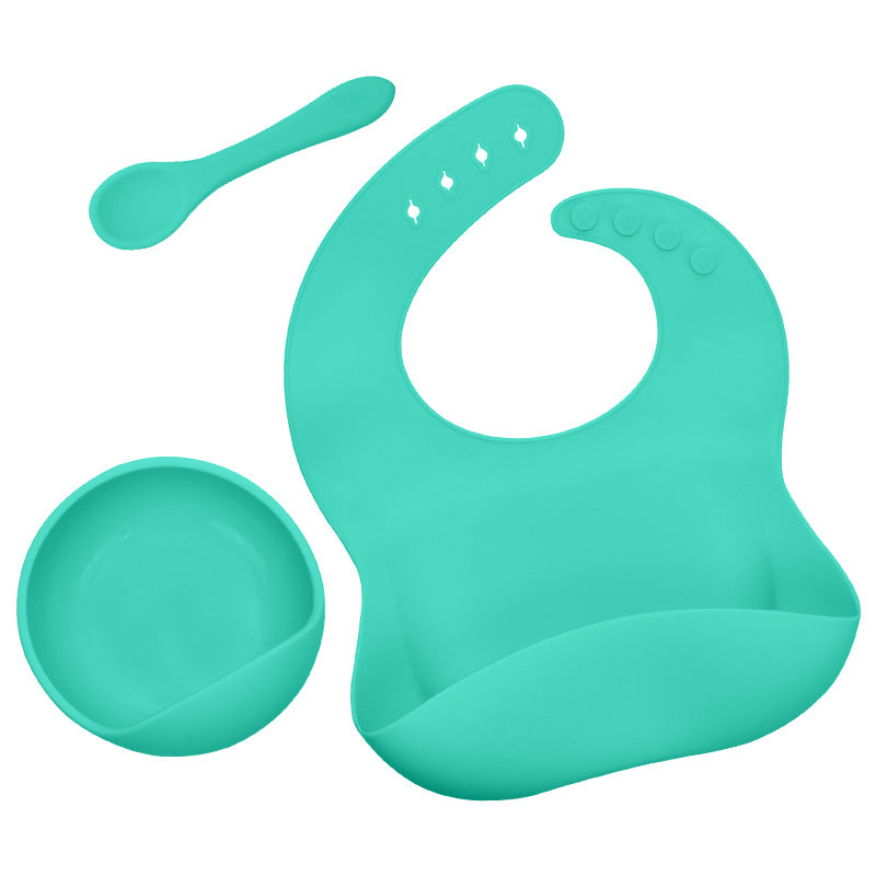 3-Piece Silicone Baby Feeding Set – Waterproof Bib, Suction Bowl & Utensil