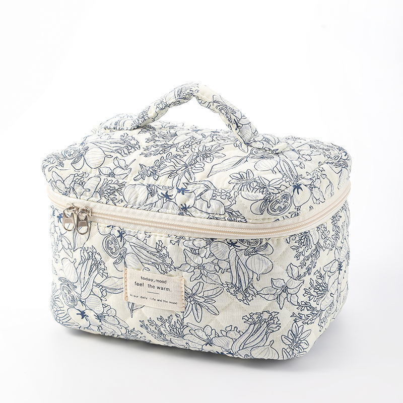 3-Piece Quilted Floral Cosmetic Bag Set – Cotton Travel Toiletry & Skincare Organizer