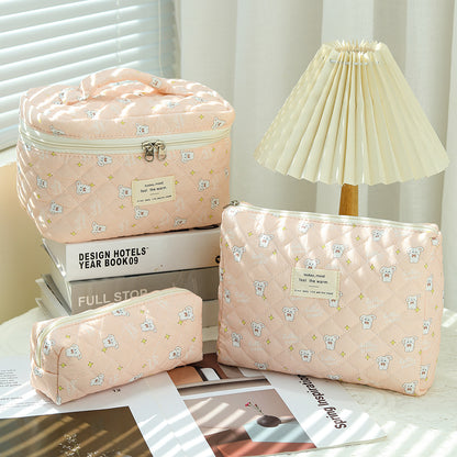 3-Piece Quilted Floral Cosmetic Bag Set – Cotton Travel Toiletry & Skincare Organizer
