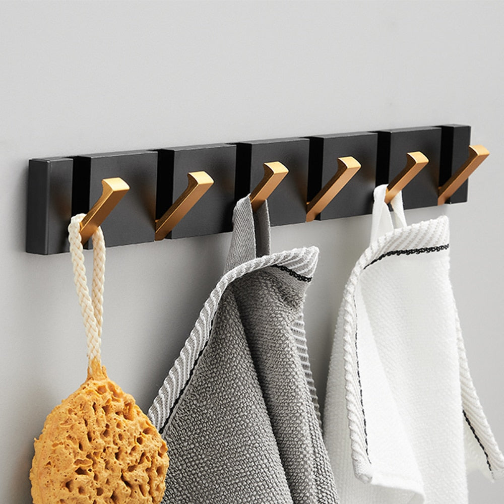 Folding Towel Hanger & Wall Hook (Black Gold) — Versatile Space-Saving Organization