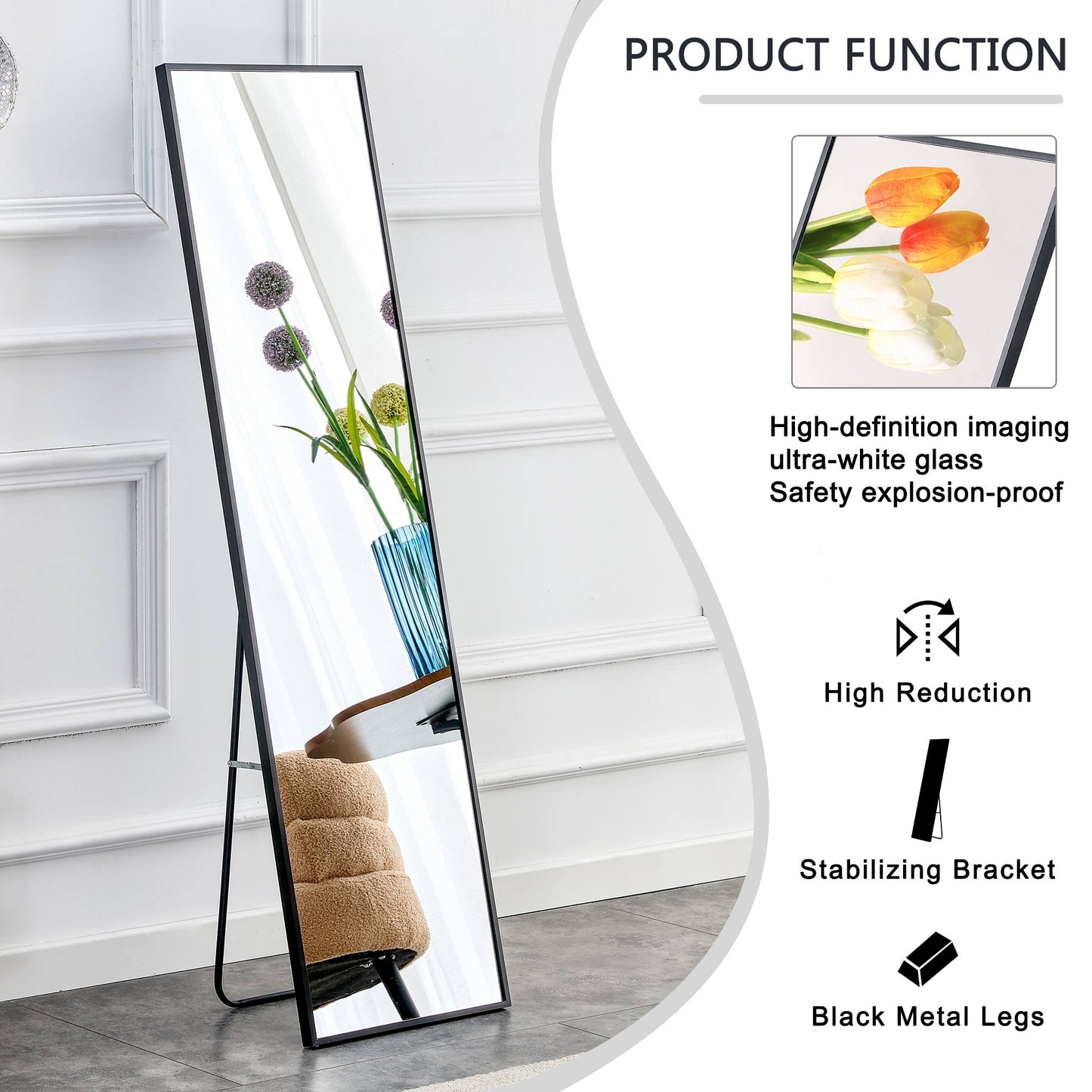 Wall mounted full-length mirror black 65 * 23“
