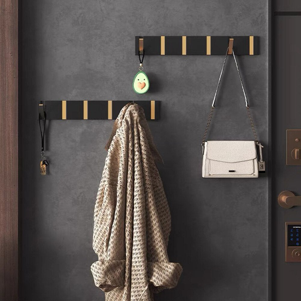 Folding Towel Hanger & Wall Hook (Black Gold) — Versatile Space-Saving Organization