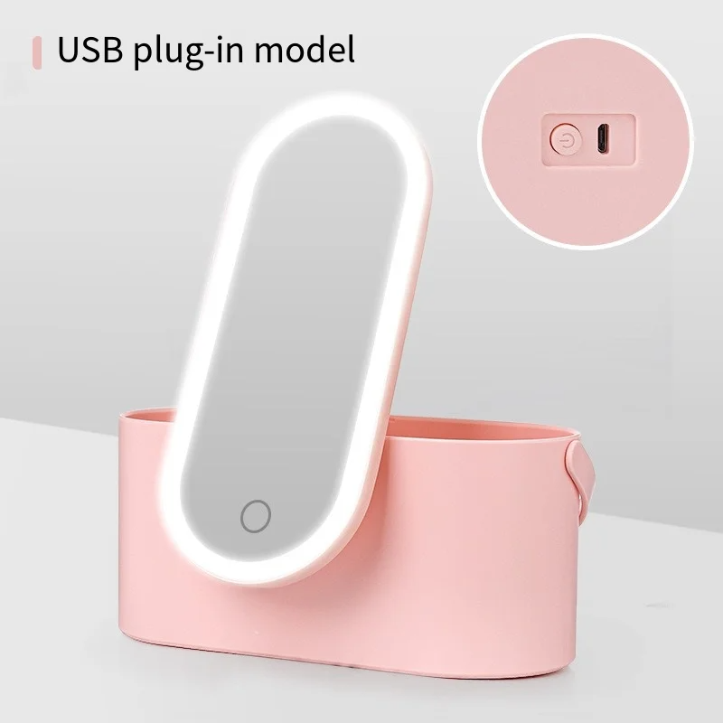 Portable LED Makeup Mirror with Organizer Box