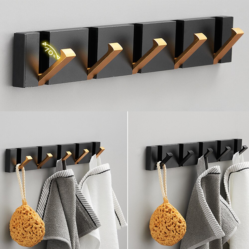 Folding Towel Hanger & Wall Hook (Black Gold) — Versatile Space-Saving Organization