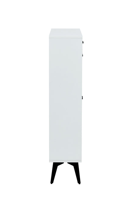 Modern White Shoe Cabinet with Metal Legs — Slim Profile Storage Shelves