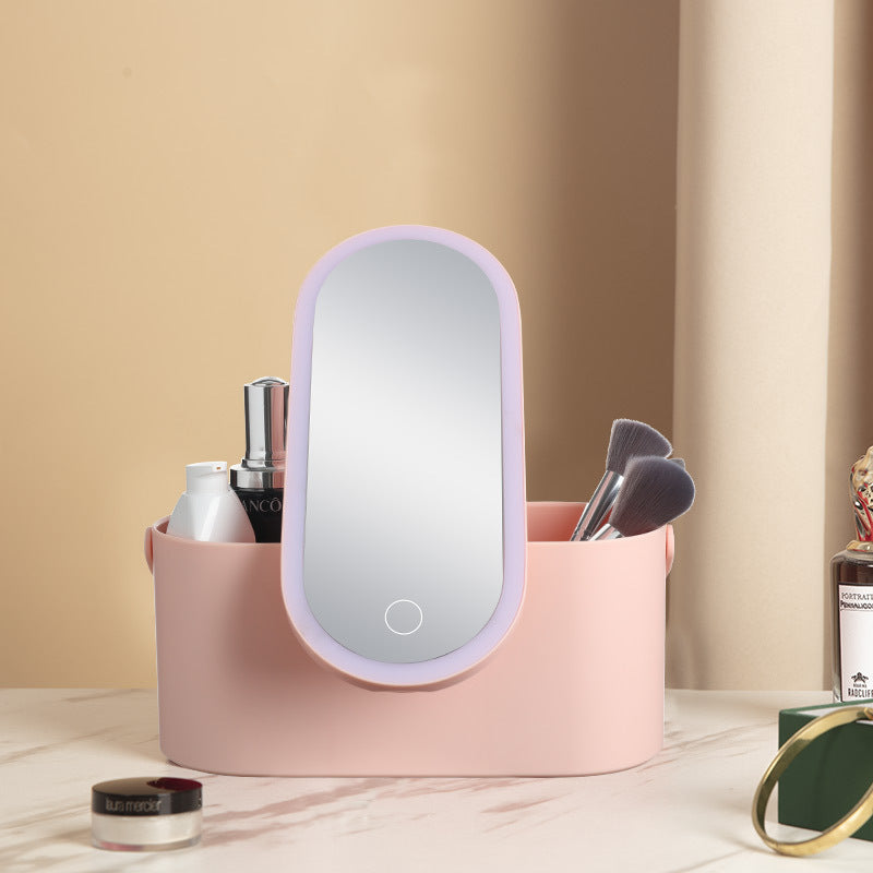 Portable LED Makeup Mirror with Organizer Box