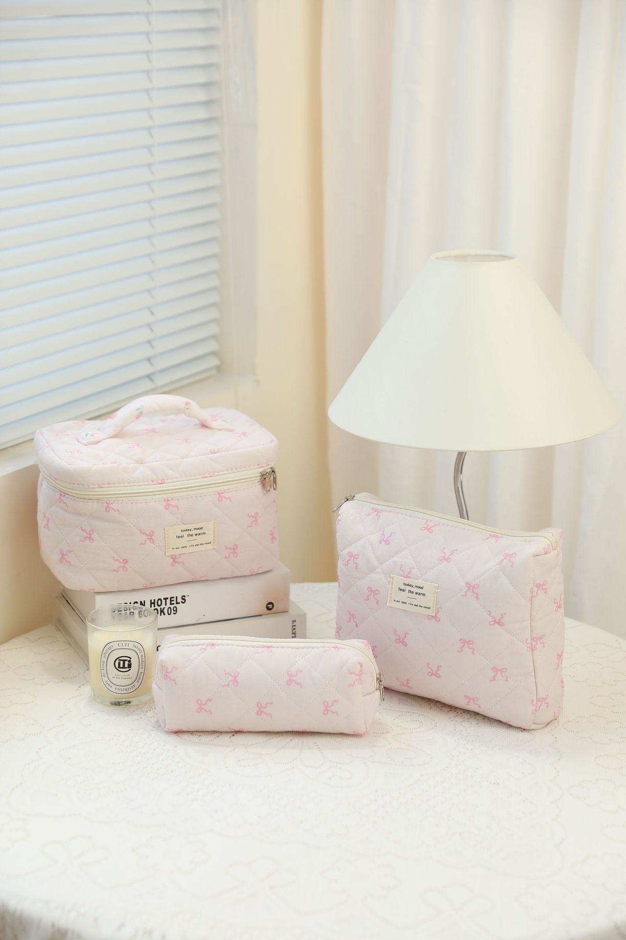 3-Piece Quilted Floral Cosmetic Bag Set – Cotton Travel Toiletry & Skincare Organizer