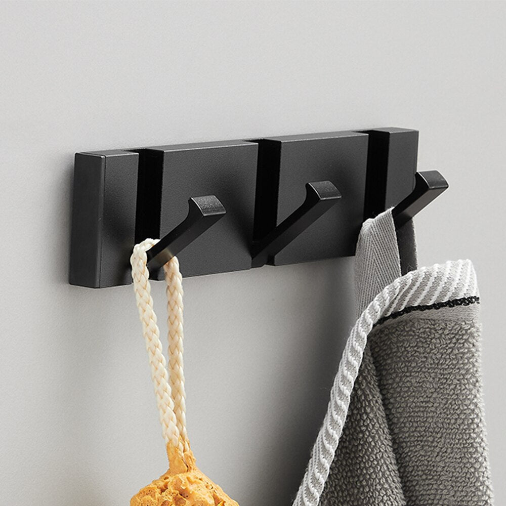 Folding Towel Hanger & Wall Hook (Black Gold) — Versatile Space-Saving Organization