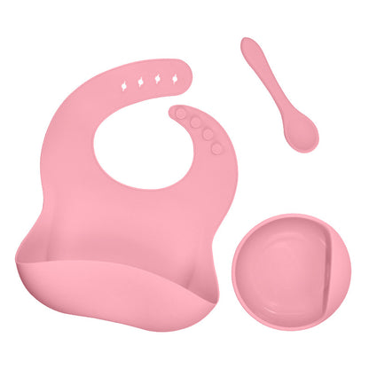 3-Piece Silicone Baby Feeding Set – Waterproof Bib, Suction Bowl & Utensil