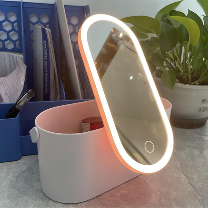 Portable LED Makeup Mirror with Organizer Box