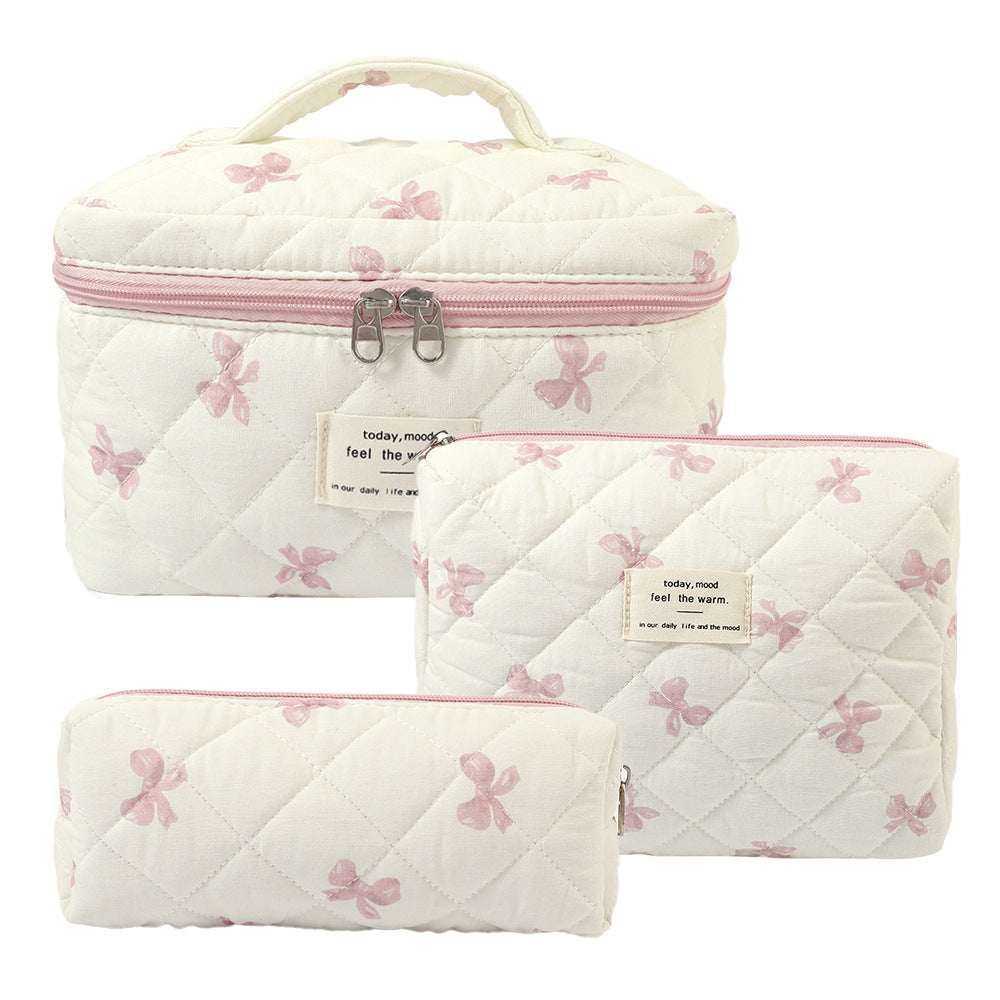 3-Piece Quilted Floral Cosmetic Bag Set – Cotton Travel Toiletry & Skincare Organizer