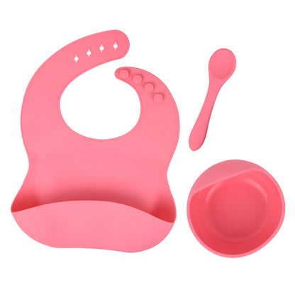 3-Piece Silicone Baby Feeding Set – Waterproof Bib, Suction Bowl & Utensil