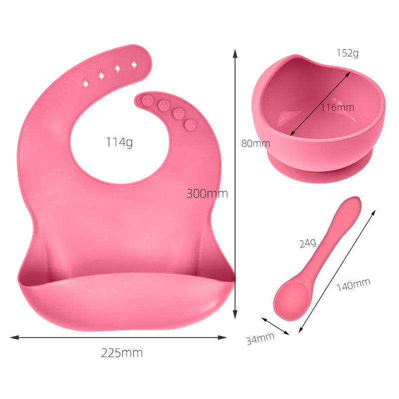3-Piece Silicone Baby Feeding Set – Waterproof Bib, Suction Bowl & Utensil
