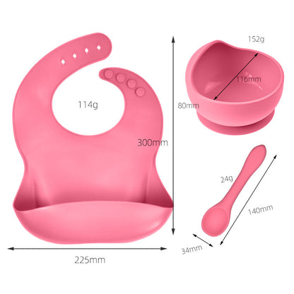 3-Piece Silicone Baby Feeding Set – Waterproof Bib, Suction Bowl & Utensil