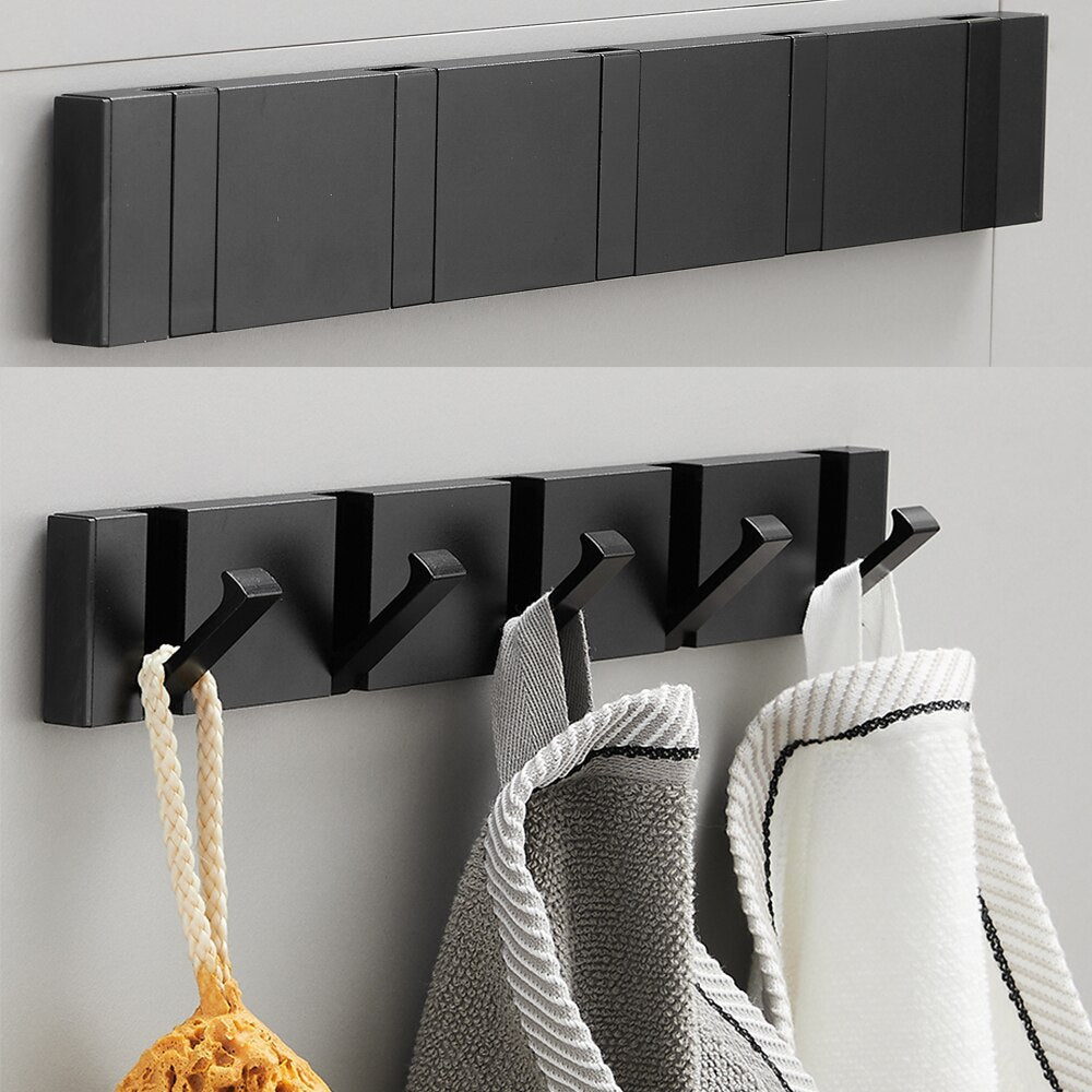 Folding Towel Hanger & Wall Hook (Black Gold) — Versatile Space-Saving Organization