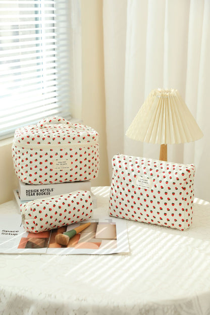 3-Piece Quilted Floral Cosmetic Bag Set – Cotton Travel Toiletry & Skincare Organizer