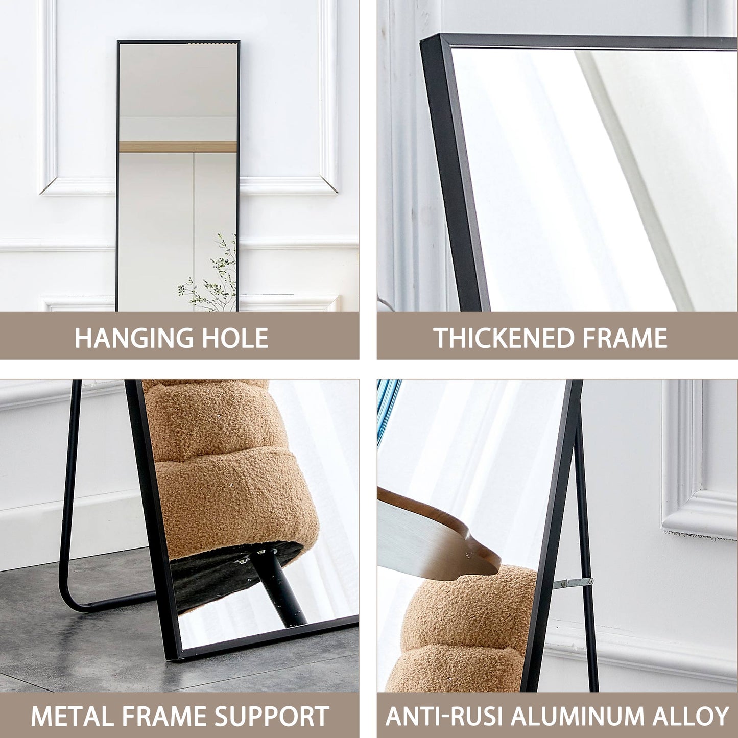 Wall mounted full-length mirror black 65 * 23“