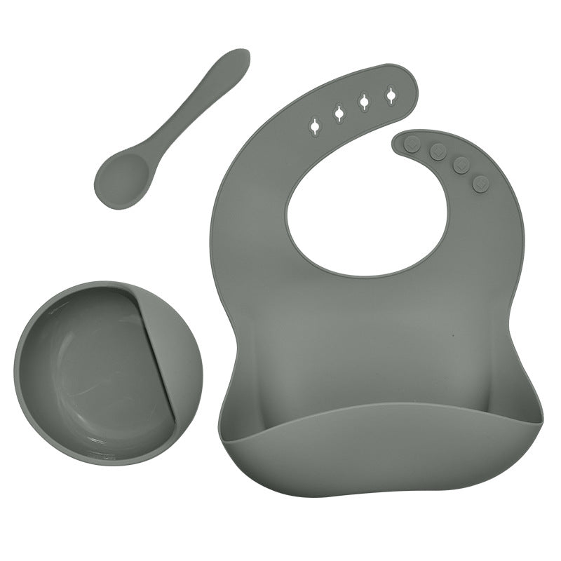 3-Piece Silicone Baby Feeding Set – Waterproof Bib, Suction Bowl & Utensil