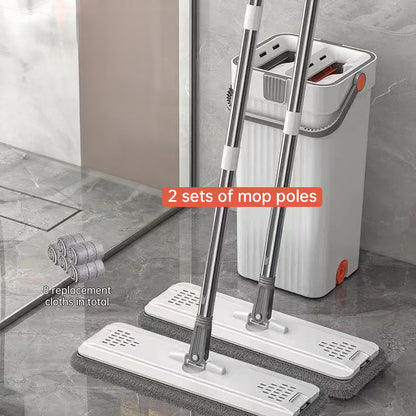 Hands-Free Mop & Bucket Set with 8 Microfiber Pads