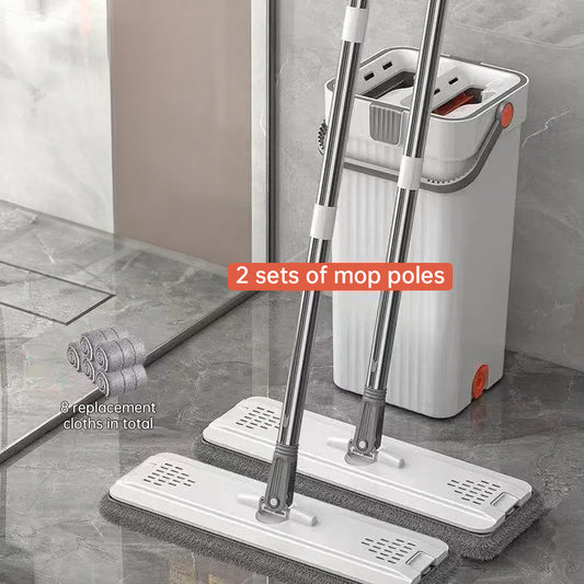 Hands-Free Mop & Bucket Set with 8 Microfiber Pads