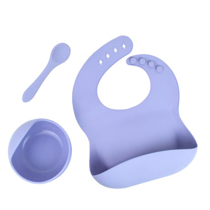 3-Piece Silicone Baby Feeding Set – Waterproof Bib, Suction Bowl & Utensil