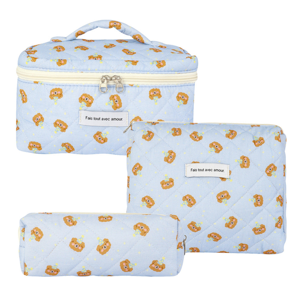 3-Piece Quilted Floral Cosmetic Bag Set – Cotton Travel Toiletry & Skincare Organizer