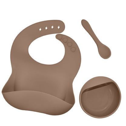 3-Piece Silicone Baby Feeding Set – Waterproof Bib, Suction Bowl & Utensil