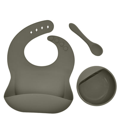 3-Piece Silicone Baby Feeding Set – Waterproof Bib, Suction Bowl & Utensil