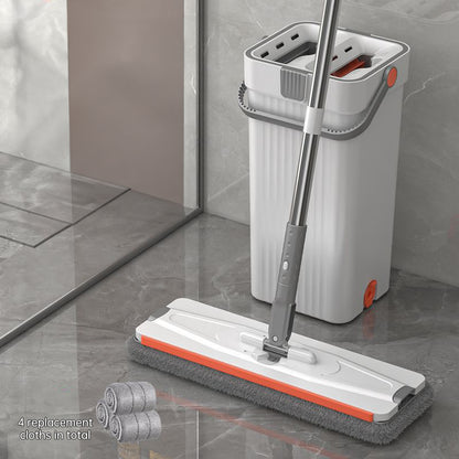 Hands-Free Mop & Bucket Set with 8 Microfiber Pads