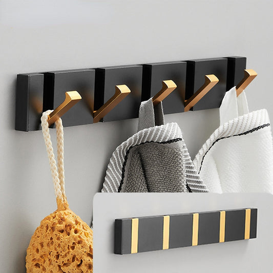 Folding Towel Hanger & Wall Hook (Black Gold) — Versatile Space-Saving Organization
